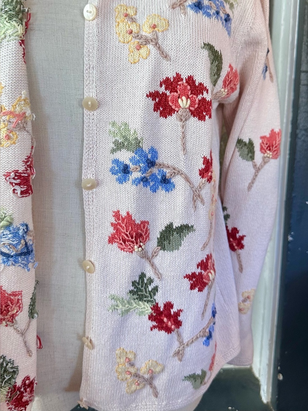 Talbots Petite Floral Embroidered Ramie Cotton Cardigan Cottagecore Boho Small - Picture 8 of 10